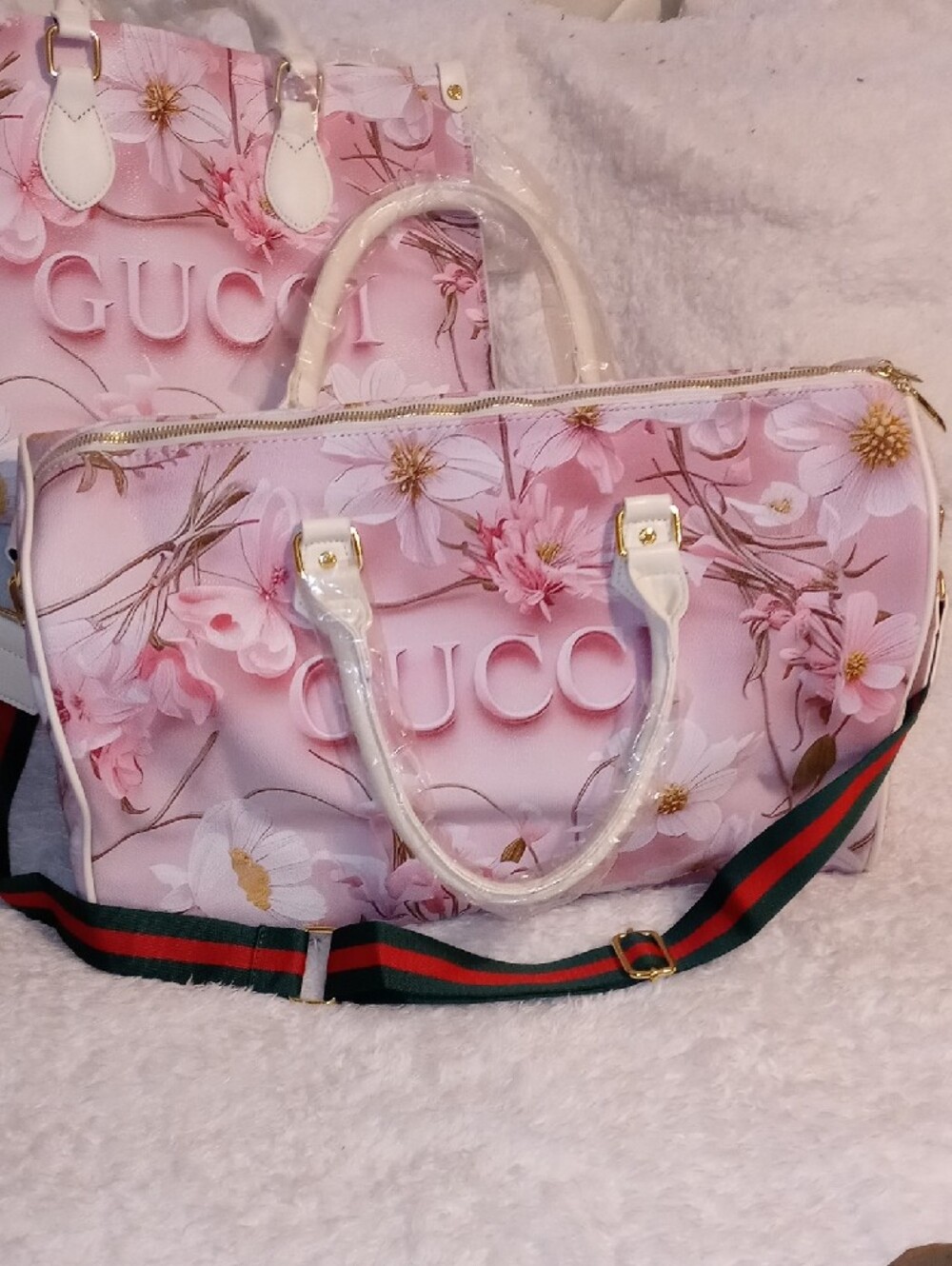 GUCCIDesigner Pink Floral Tote & Duffle Set - Picture 4 of 12